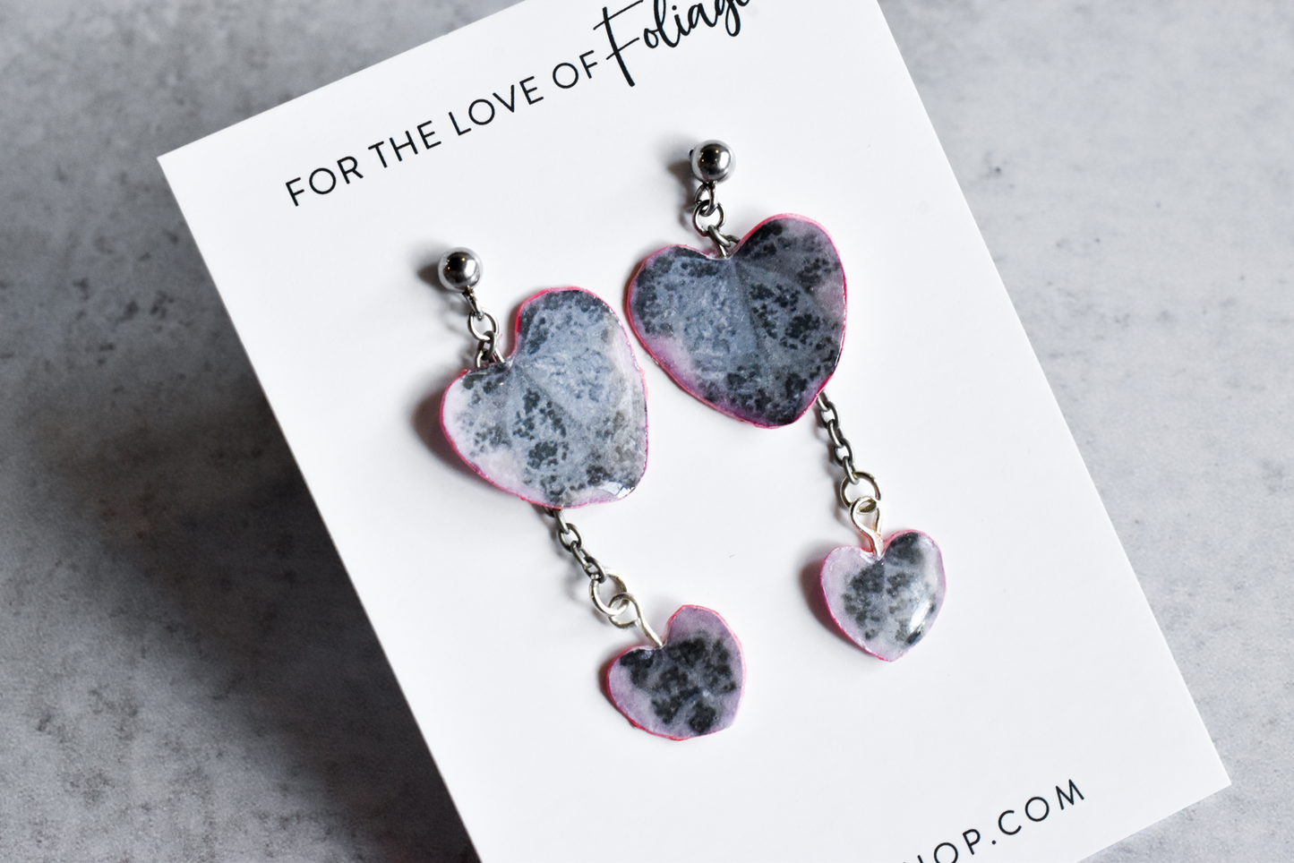 Ceropegia Woodii 'Variegated String of Hearts' Double Dangle Earrings