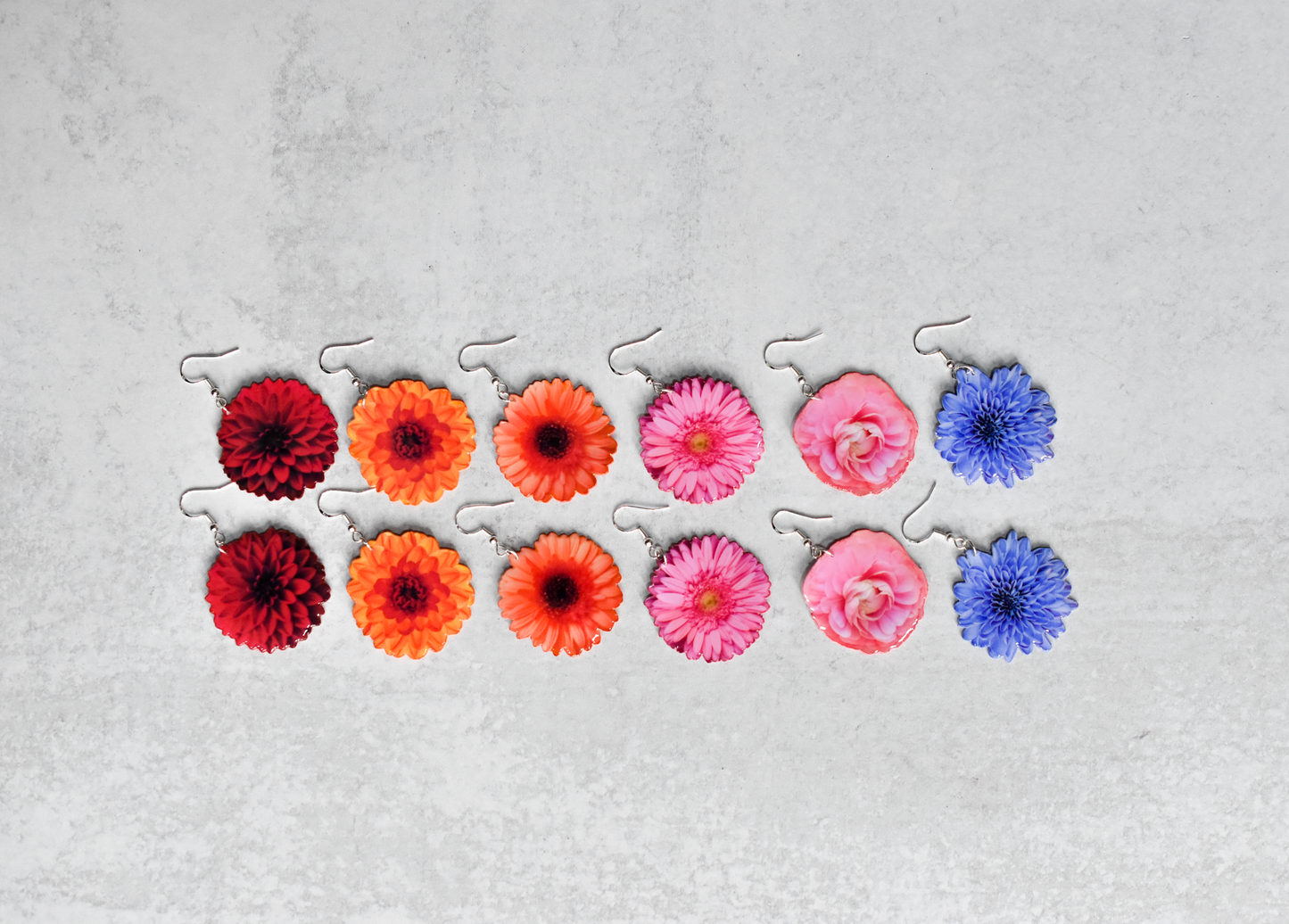 Blue Chrysanthemum Blossom Flower Earrings