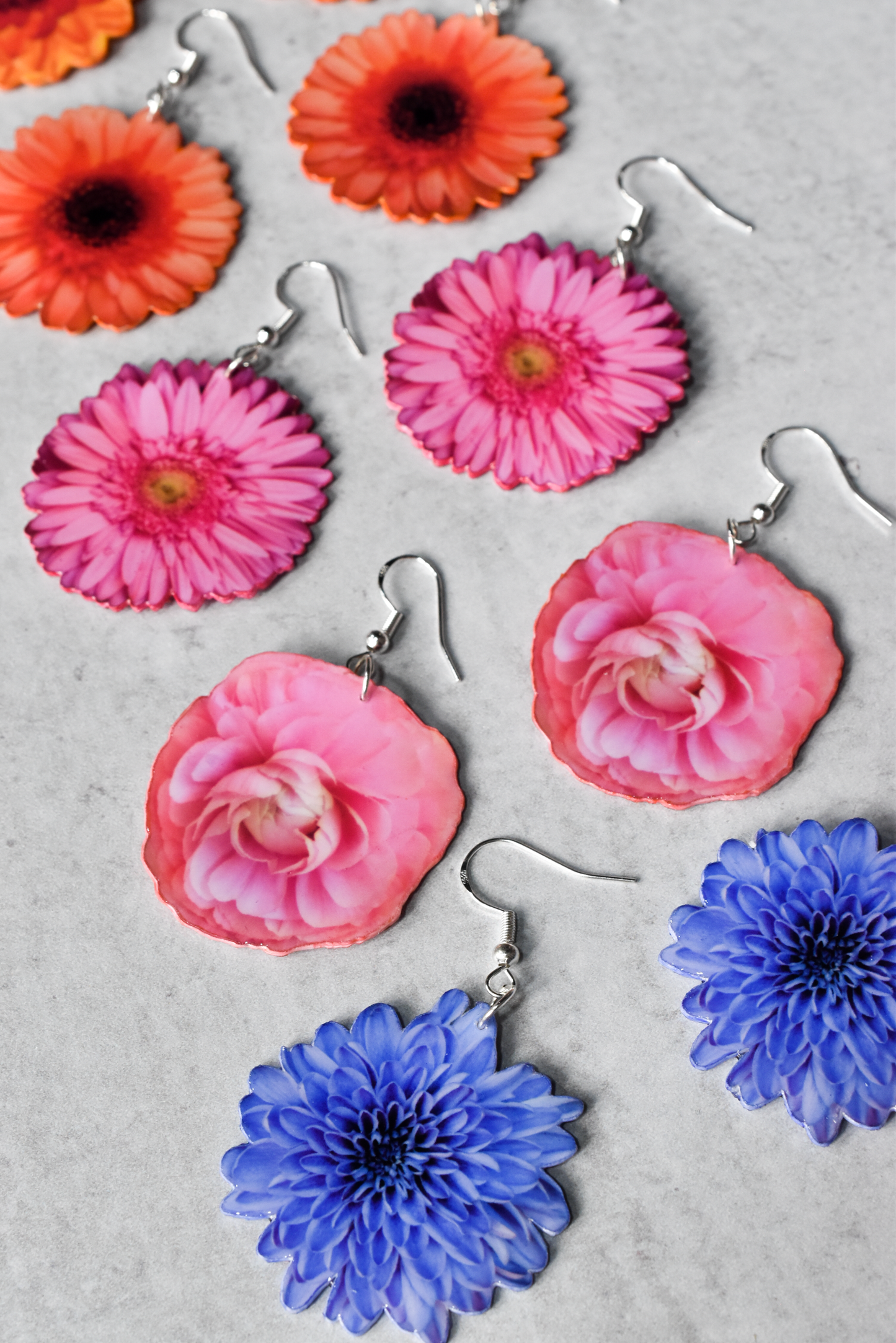 Blue Chrysanthemum Blossom Flower Earrings