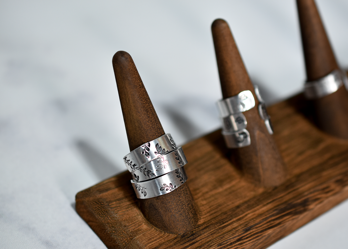 Botanical Bangle Ring | Cactus Hand-Stamped Adjustable Ring | Foliage Ring