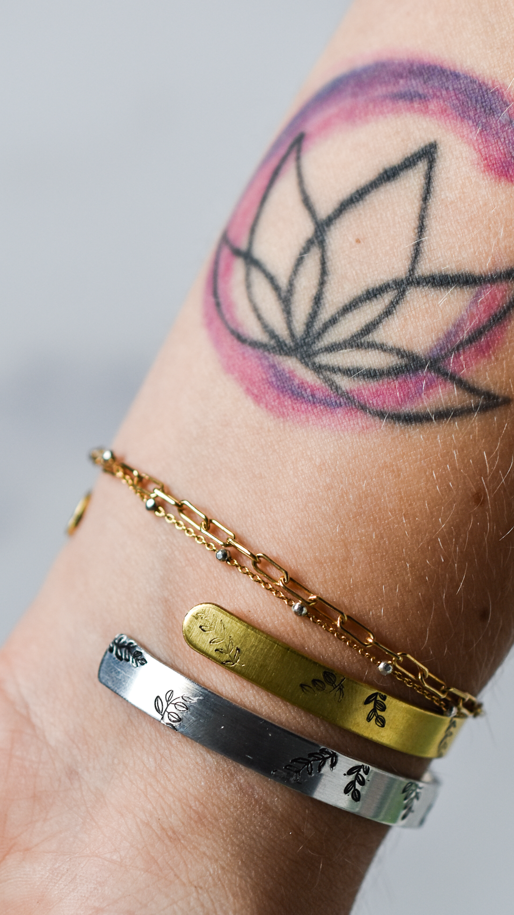 Botanical Bangle Bracelet | Cactus Hand-Stamped Bangle | Foliage Bracelet