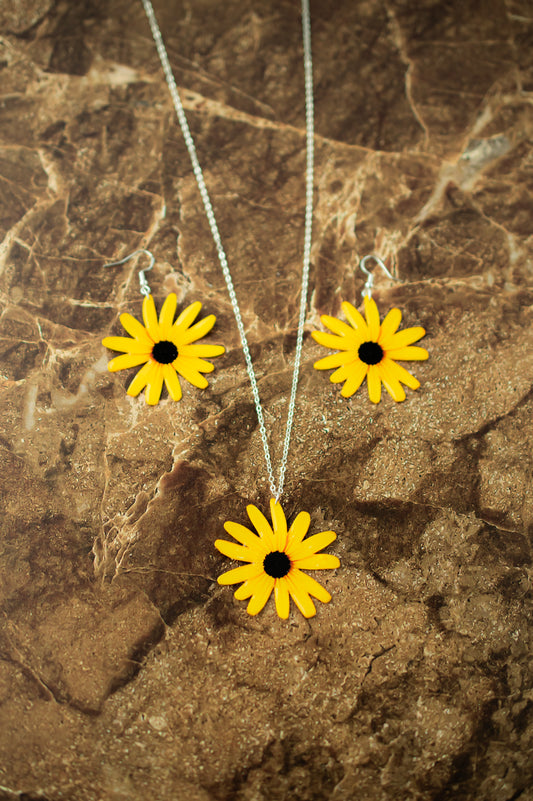 Black Eyed Susan Blossom Flower Earrings & Necklace