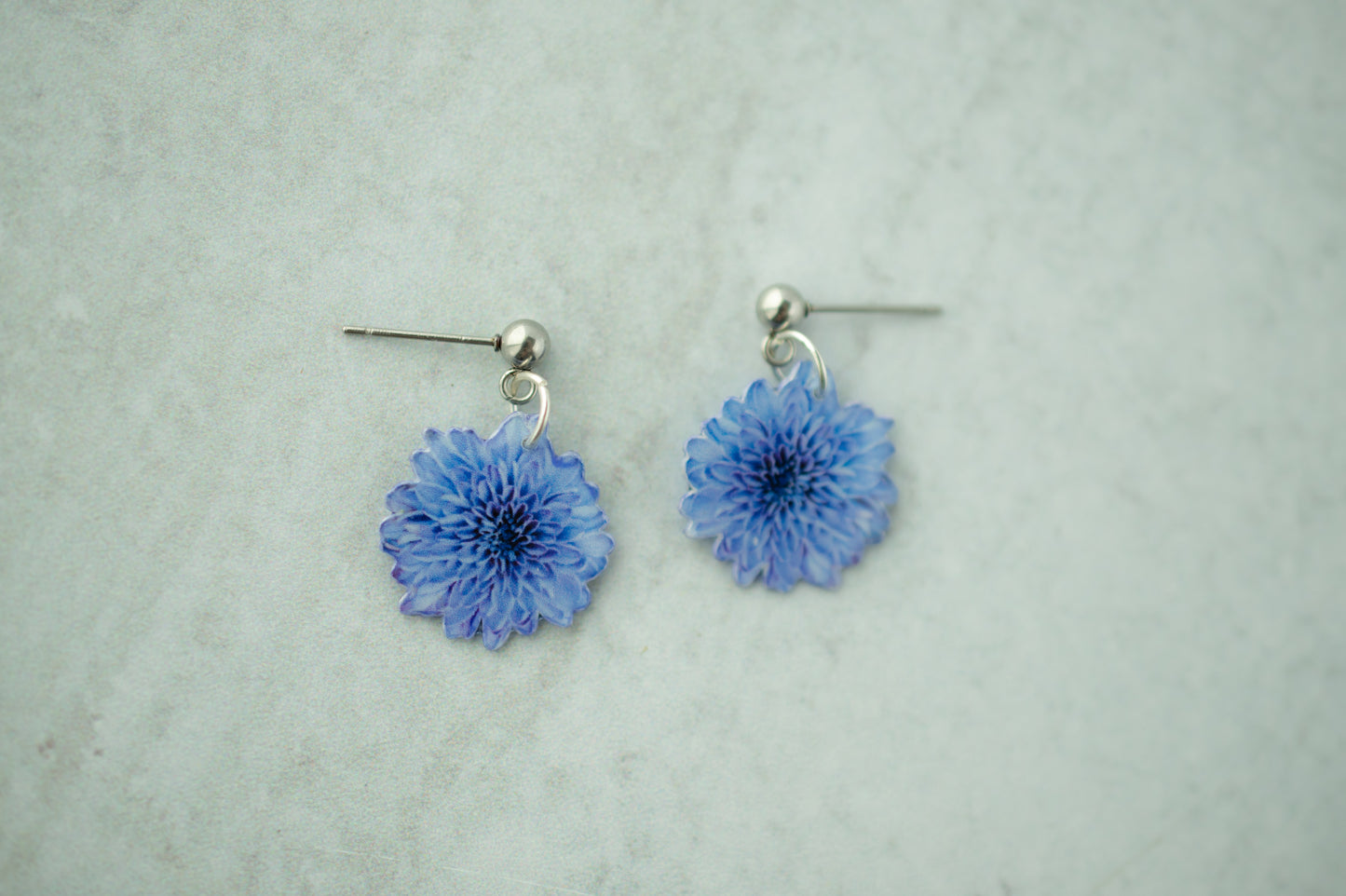 Blue Chrysanthemum Blossom Flower Earrings