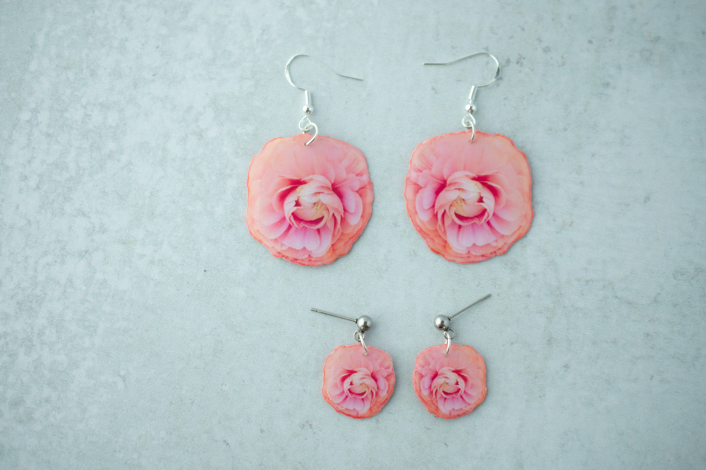Pink Ranunculus Blossom Flower Earrings