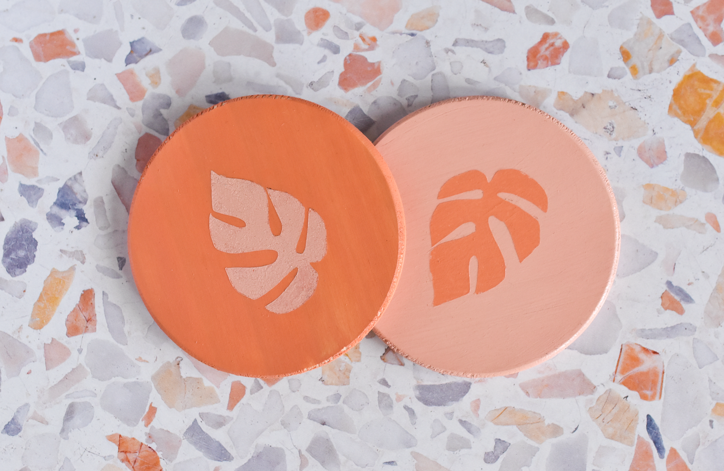 Rhaphidophora Tetrasperma "Mini Monstera" Multicolor Painted Wooden Coaster 2-Pack