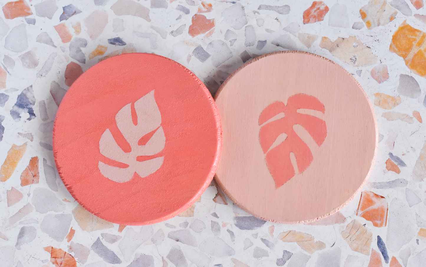 Rhaphidophora Tetrasperma "Mini Monstera" Multicolor Painted Wooden Coaster 2-Pack