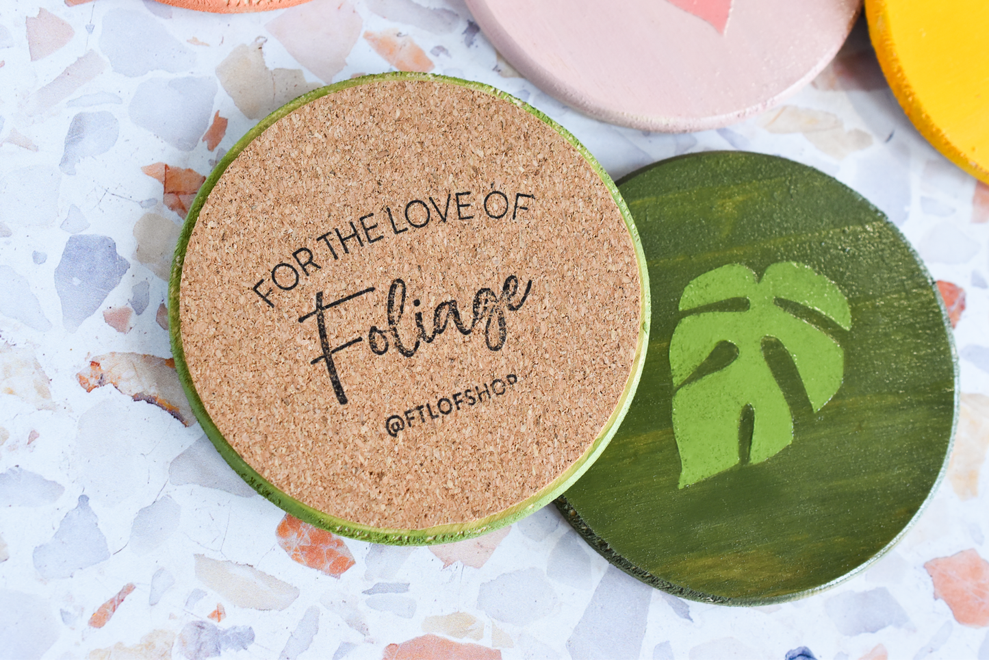 Rhaphidophora Tetrasperma "Mini Monstera" Multicolor Painted Wooden Coaster 2-Pack