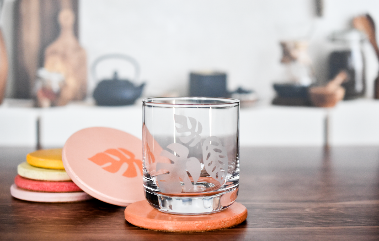 Rhaphidophora Tetrasperma "Mini Monstera" Multicolor Painted Wooden Coaster 2-Pack