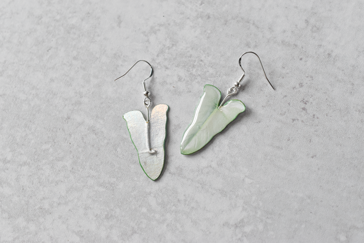 Philodendron Silver Sword Iridescent Plant Earrings | Leaf Earrings