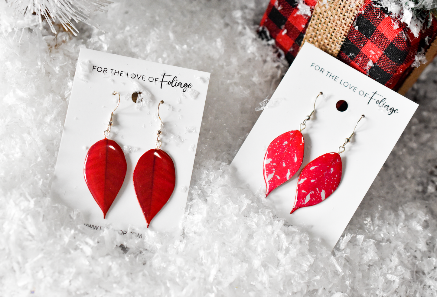Holiday Poinsettia Plant Earrings | Leaf Earrings | Red Earrings