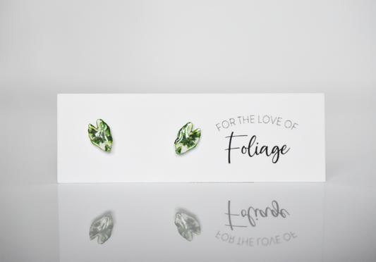 Variegated Alocasia Macrorrhiza Stud Earrings | Leaf Earrings | Orchid Earrings