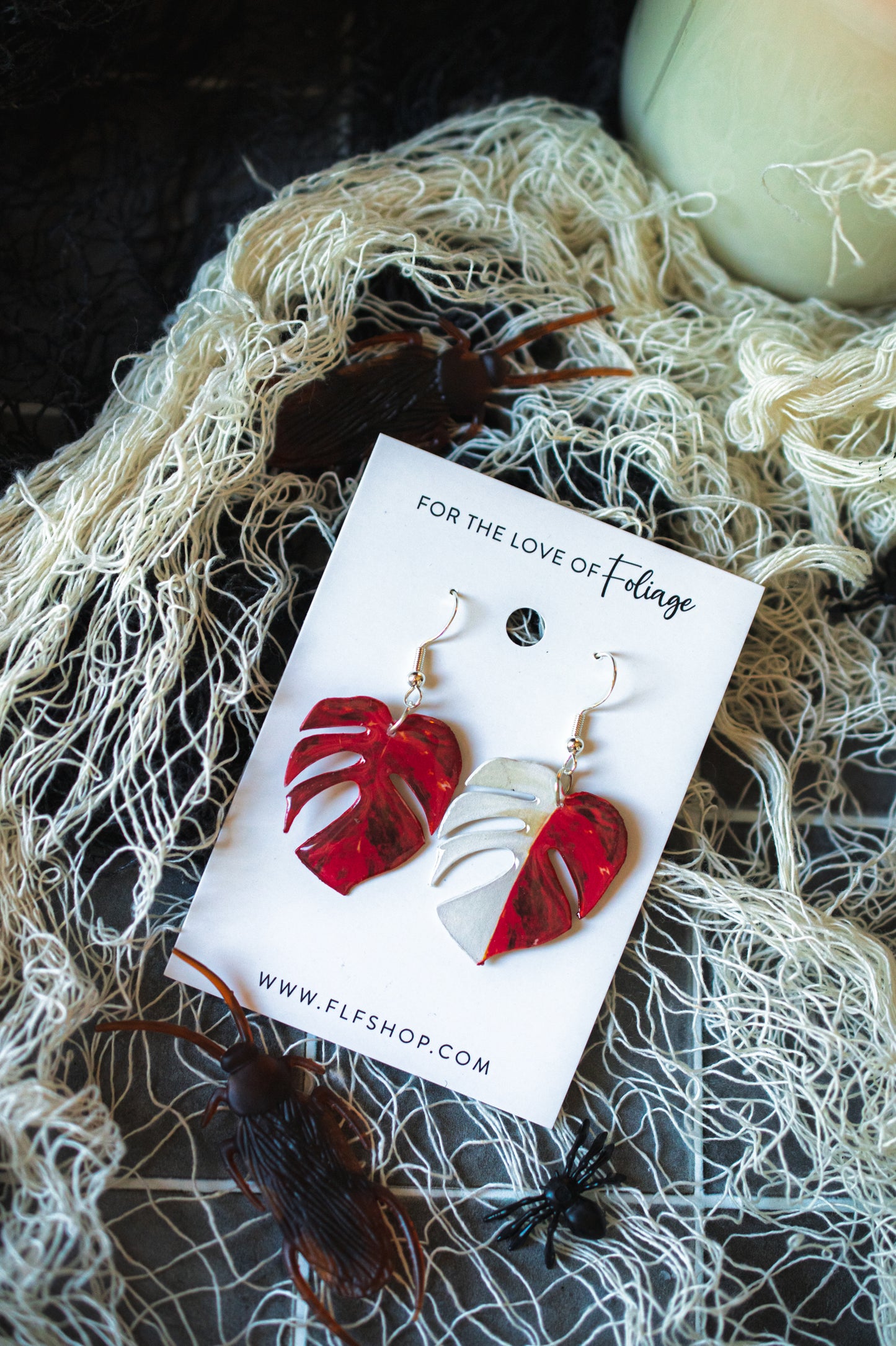 Monstera Albo Blood Moon Plant Earrings |Vampire Leaf Earrings