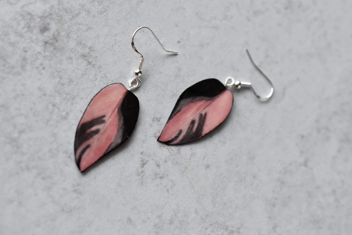 Philodendron Pink Princess "PPP" Dark Plant Earrings | Leaf Earrings
