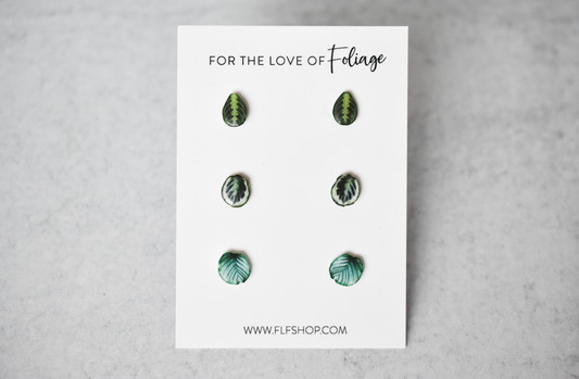Calathea Stud Earring 3-Pack | Leaf Earrings | Lemon Lime Maranta | Marion | Orbifolia