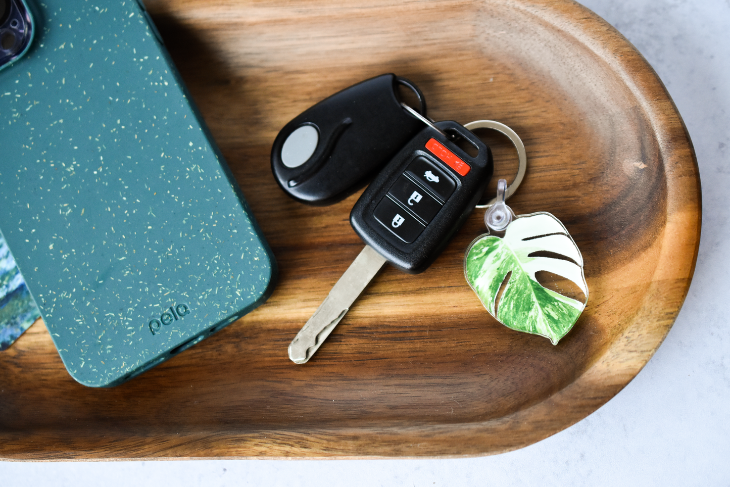 Monstera Albo Half Moon Acrylic Leaf Keychain