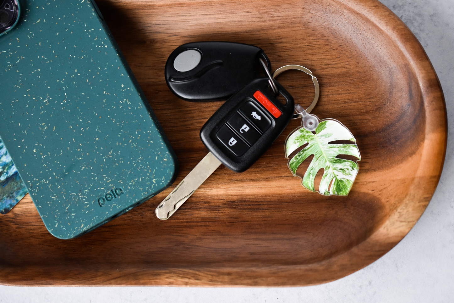 Monstera Albo Marbled Acrylic Leaf Keychain