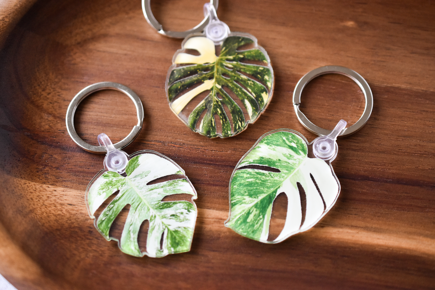 Monstera Albo Marbled Acrylic Leaf Keychain