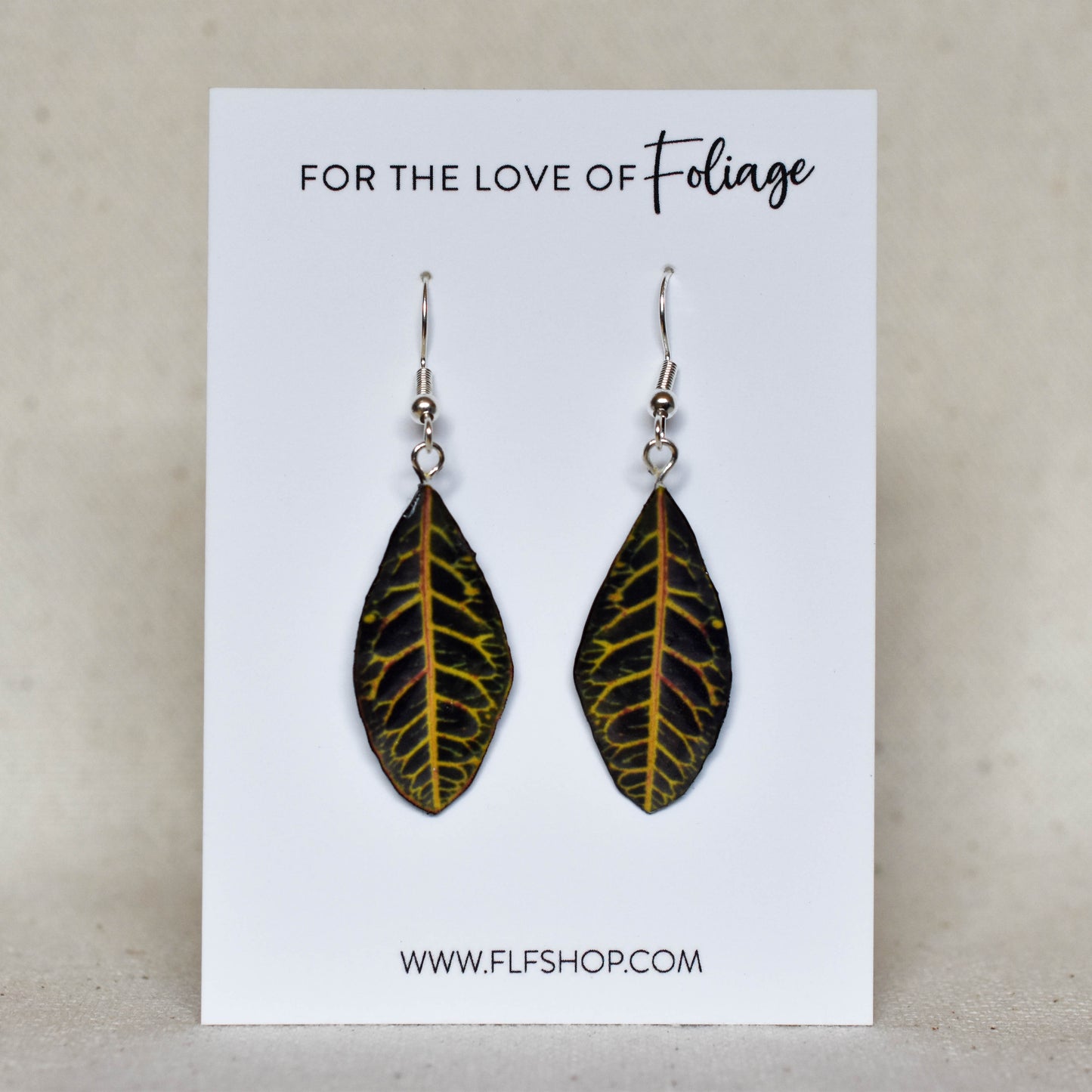 Green Croton Leaf Plant Earrings | Leaf Earrings
