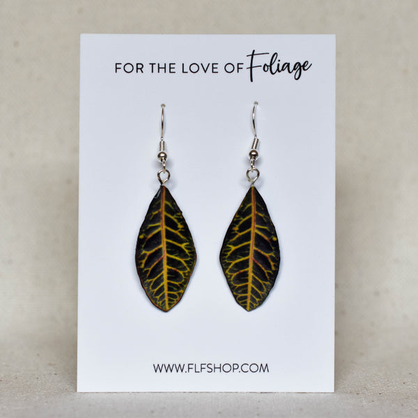 Green Croton Leaf Plant Earrings | Leaf Earrings