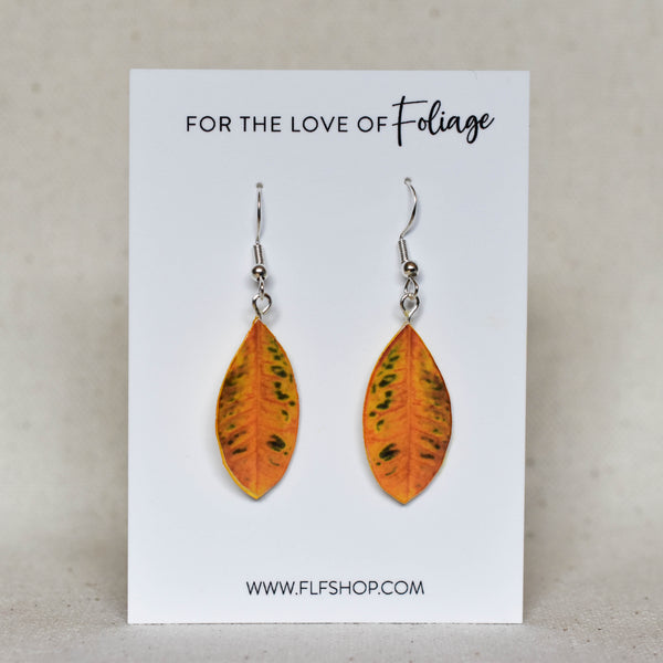 Yellow Croton Leaf Plant Earrings | Leaf Earrings