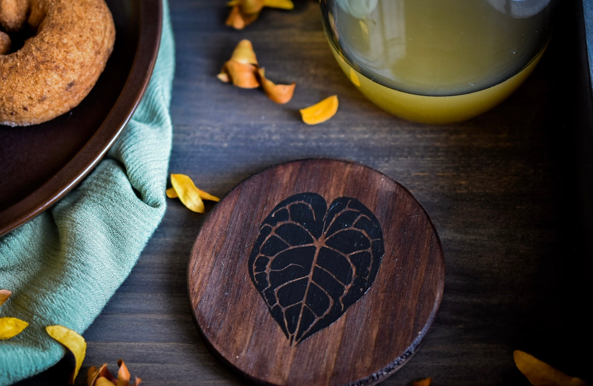 Painted Wooden Anthurium Clarinervium Coasters