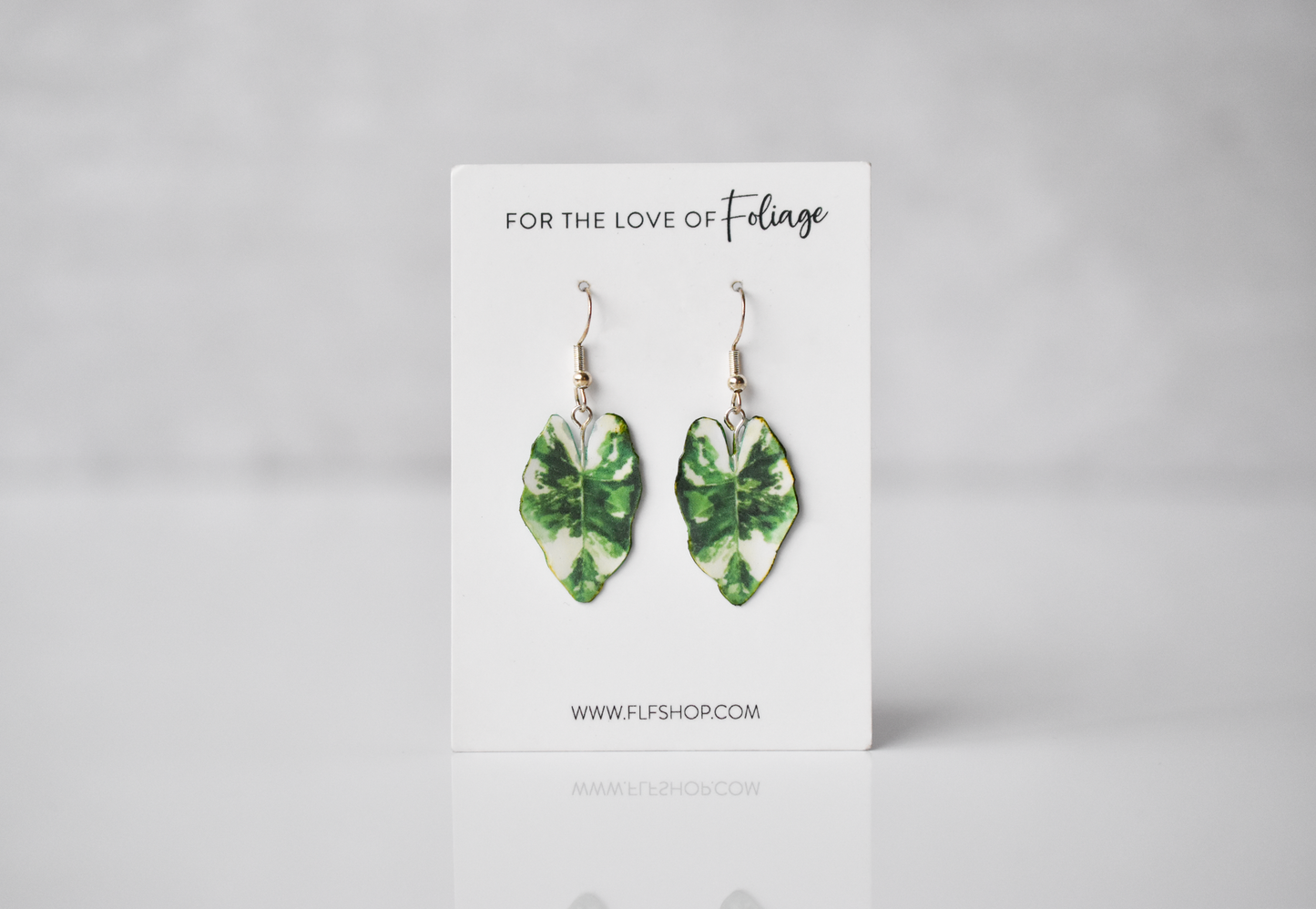 Variegated Alocasia Macrorrhiza Plant Earrings | Leaf Earrings