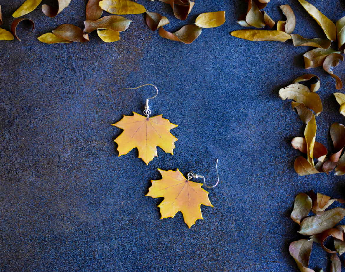 Yellow Maple Leaf Plant Earrings | Leaf Earrings