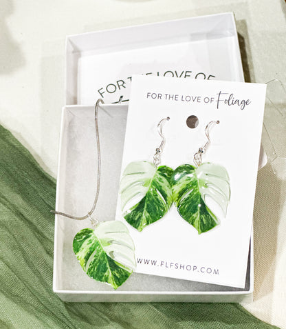 Monstera Albo Half Moon Plant Earrings | Leaf Earrings