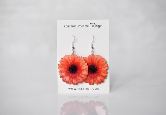 Orange Daisy Blossom Flower Earrings