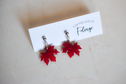 Red Maple Leaf Stud Plant Earrings | Leaf Earrings