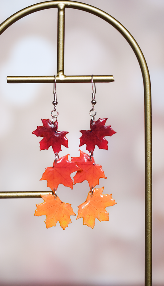 Luxe Maple Leaf Trio Dangle Earrings | Plant Earrings | Fall Foliage