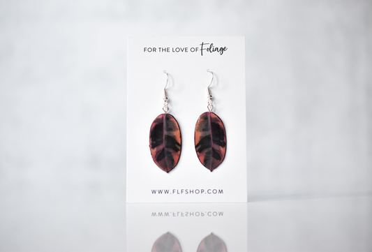 Ficus Elastica Ruby Plant Earrings | Leaf Earrings