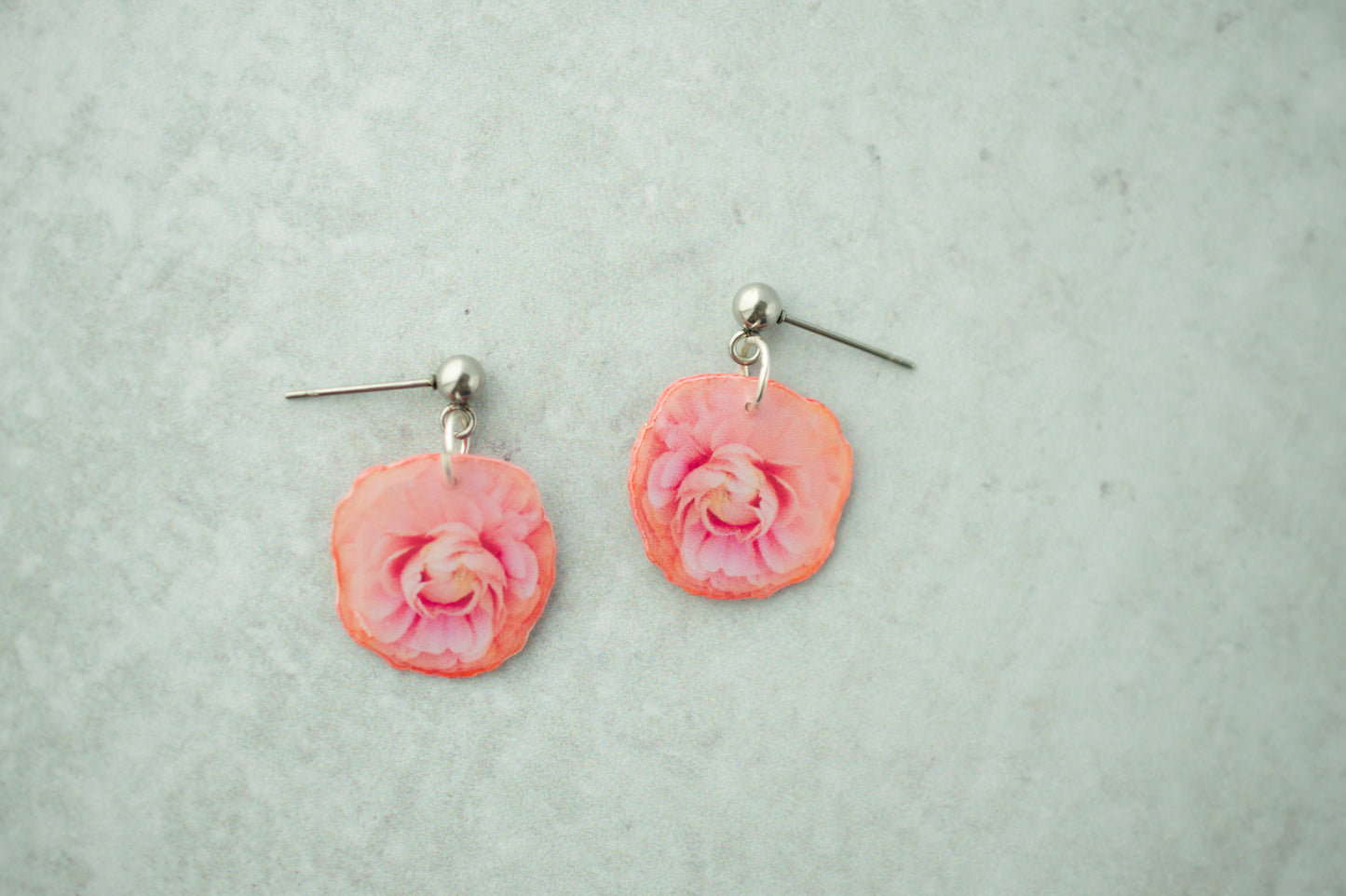 Pink Ranunculus Blossom Flower Earrings