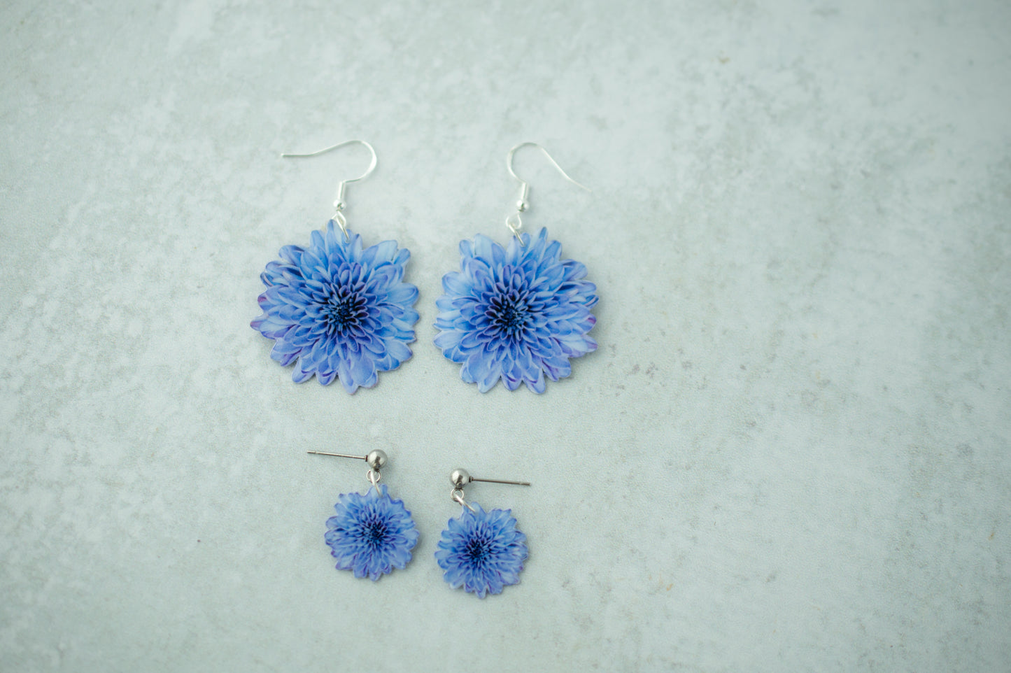 Blue Chrysanthemum Blossom Flower Earrings