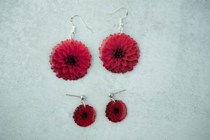 Red Ball Dahlia Blossom Flower Earrings