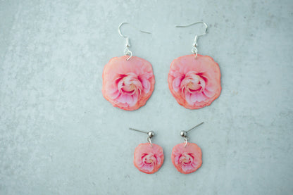 Pink Ranunculus Blossom Flower Earrings