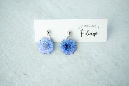 Blue Chrysanthemum Blossom Flower Earrings