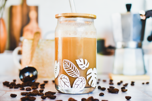 All The Leaves, Please! 16oz Can Glass Cup and Straw with Bamboo Lid