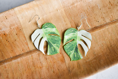 Monstera Albo Half Moon Plant Earrings | Leaf Earrings