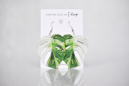 Monstera Albo Half Moon Plant Earrings | Leaf Earrings