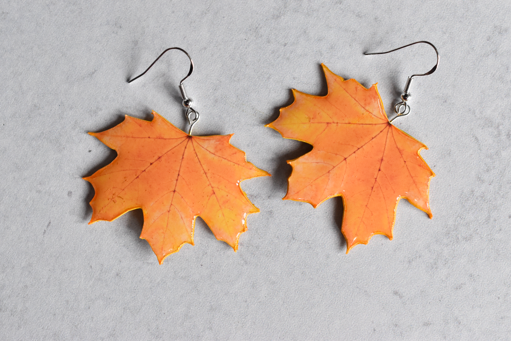 Yellow Maple Leaf Plant Earrings | Leaf Earrings