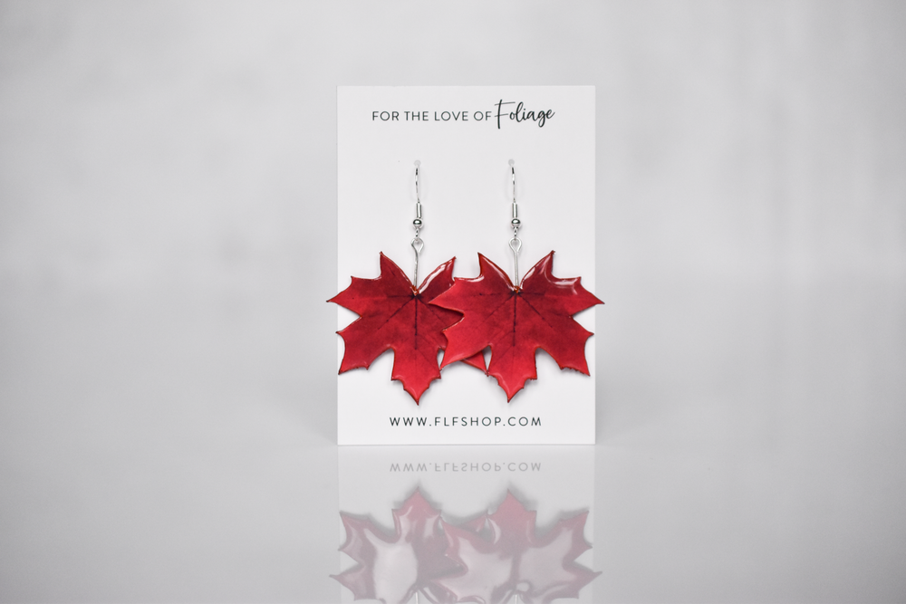 Red Maple Leaf Plant Earrings | Leaf Earrings