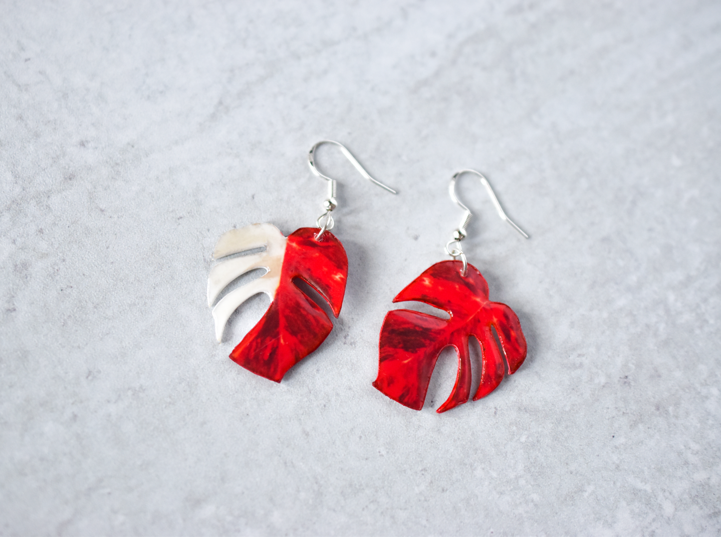 Monstera Albo Blood Moon Plant Earrings |Vampire Leaf Earrings