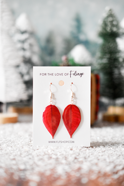 Holiday Poinsettia Plant Earrings | Leaf Earrings | Red Earrings