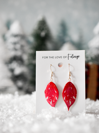 Holiday Speckled Poinsettia Plant Earrings | Leaf Earrings | Red Earrings