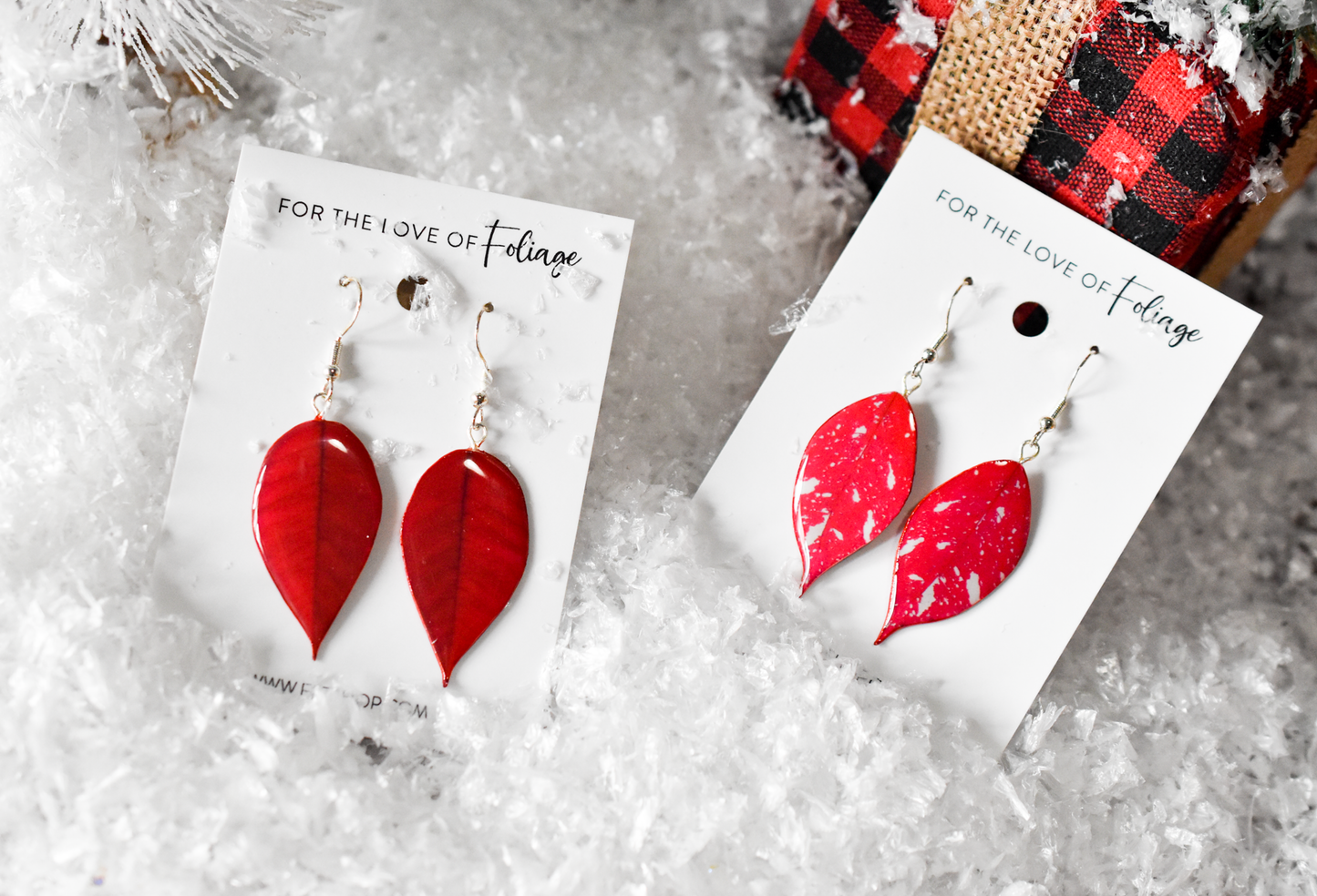 Holiday Speckled Poinsettia Plant Earrings | Leaf Earrings | Red Earrings