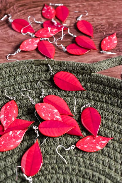 Holiday Poinsettia Plant Earrings | Leaf Earrings | Red Earrings