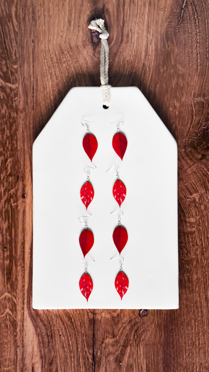 Holiday Poinsettia Plant Earrings | Leaf Earrings | Red Earrings