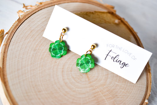 Mini Shamrock 4-Leaf Clover Dangle Stud Earrings | Leaf Earrings | Lucky Earrings