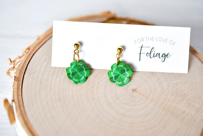 Mini Shamrock 4-Leaf Clover Dangle Stud Earrings | Leaf Earrings | Lucky Earrings